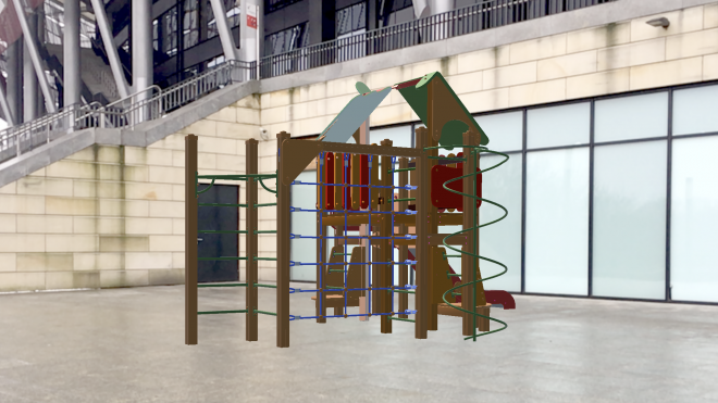 Small Augmented reality playground on street near National Stadium Warszaw