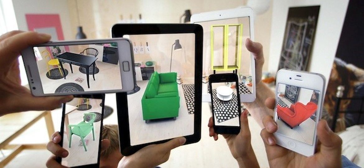 Various 3d AR models furniture shown on different devices