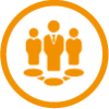orange icon people standing on points