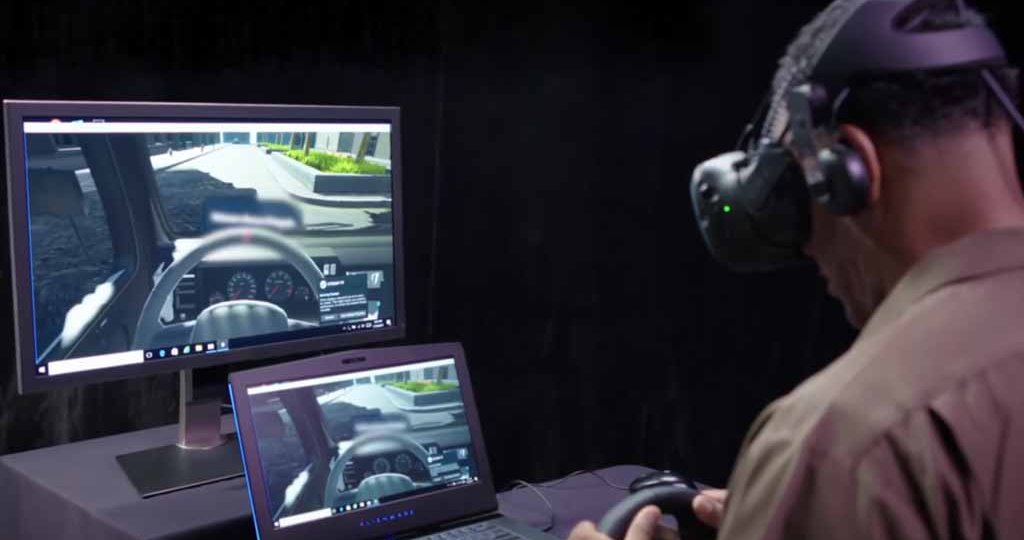 man teaching to drive a car in virtual reality
